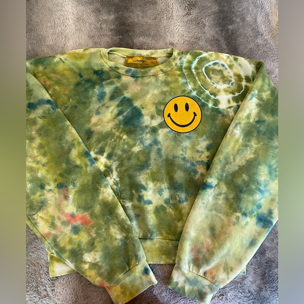 Aviator nation green tie-dye crew neck
